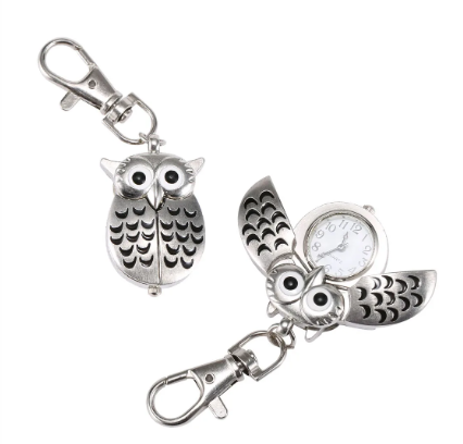 Montre porte-clés hibou argent