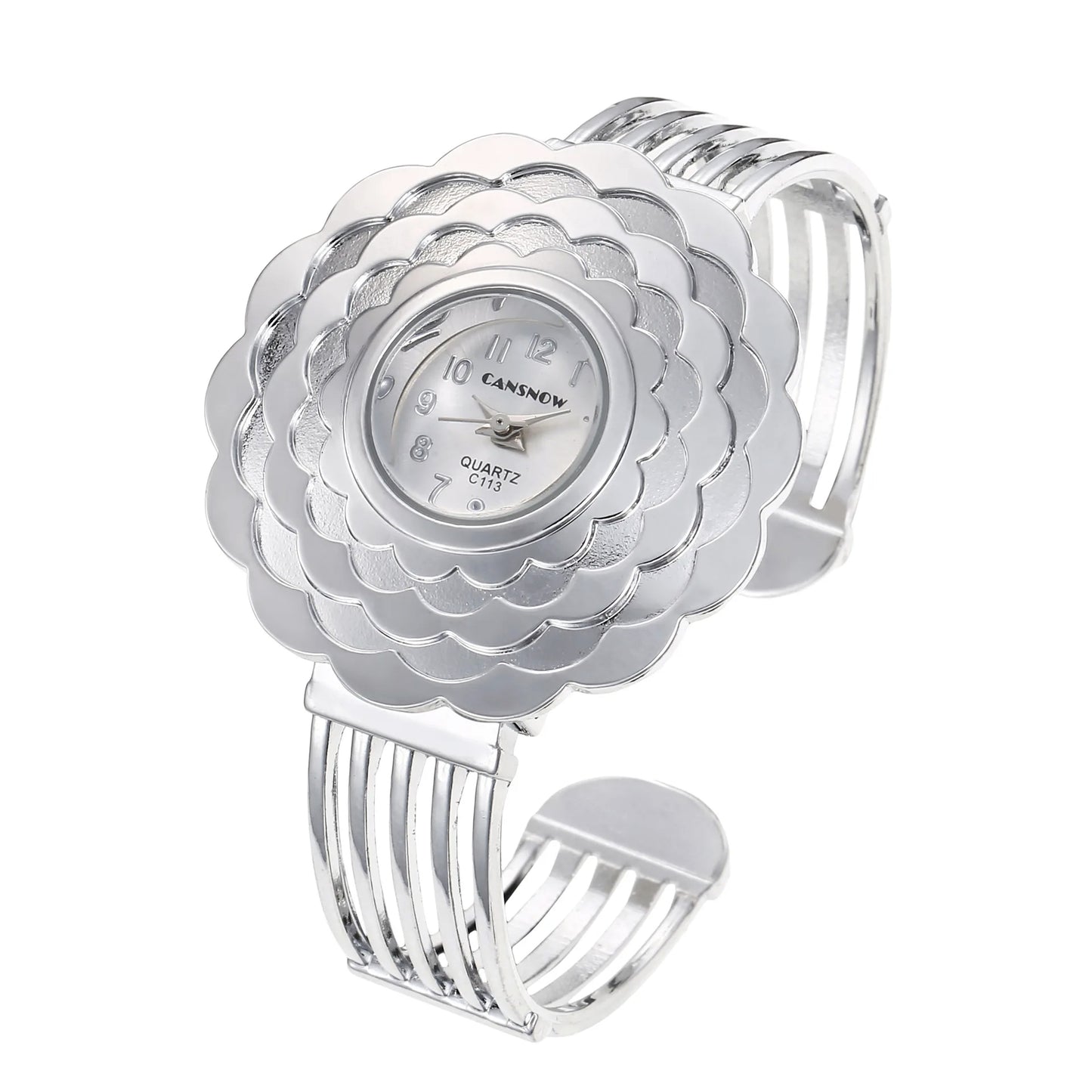 Montre mode pour femmes - Bangle argent - Fleur - Cansnow