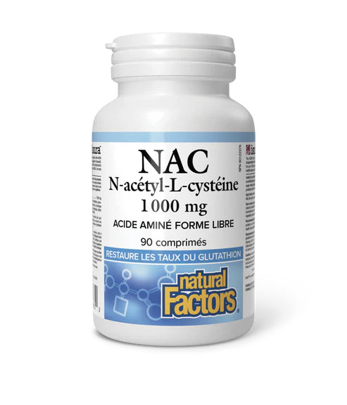 NAC- 1000mg - N-Acétyl-L-Cystéine - Restaure les taux de glutathion - Natural Factors - 90 comprimés