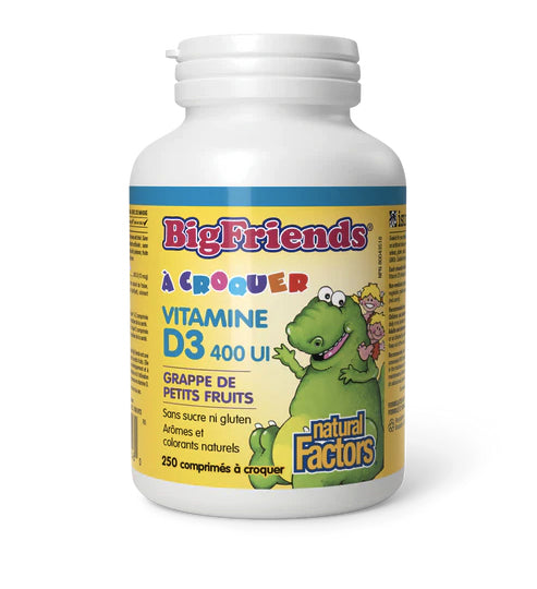 Vitamine D3 à croquer pour enfants - 400 UI - Big Friends - Natural Factors - 250 comprimés - Petits Fruits