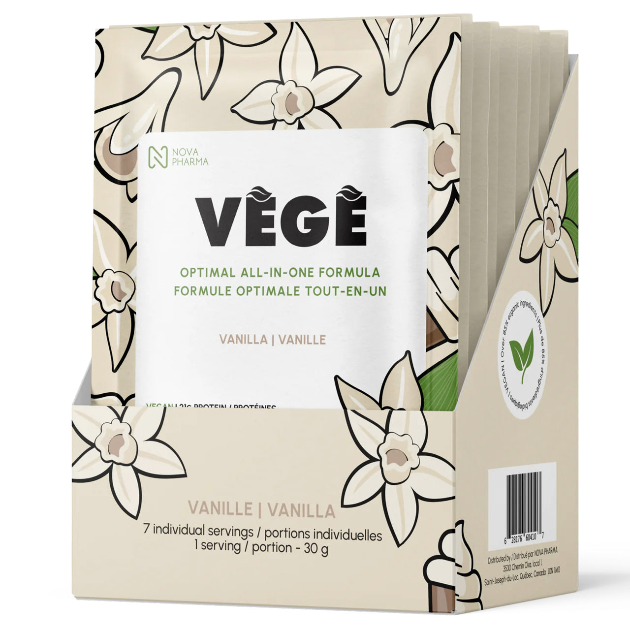 Protéines végétales - Boîte de 7 portions individuelles - 3 saveurs - Nova Pharma