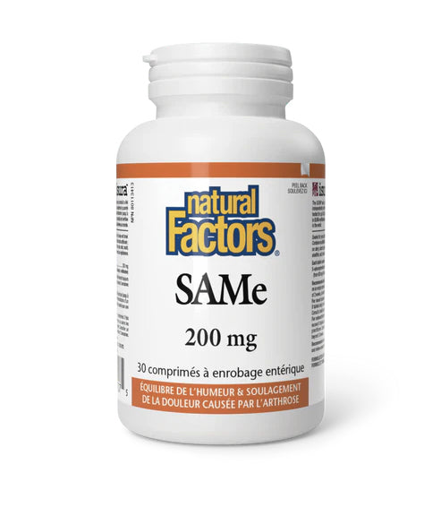 SAMe - 200mg - Équilibre de l'humeur et soulagement douleur arthrose - Natural Factors - 30 comprimés enrobage entérique