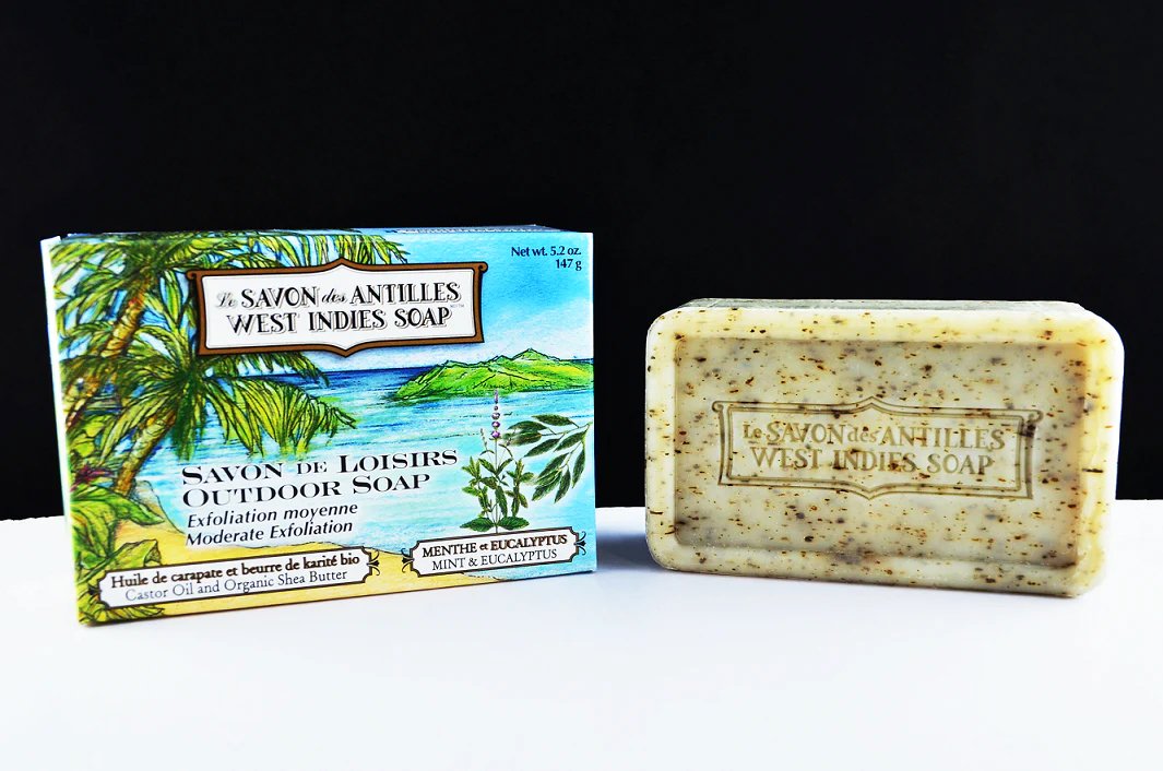 Savon des Antilles - Menthe et Eucalyptus - Exfoliation moyenne - Camping et loisirs - 147g