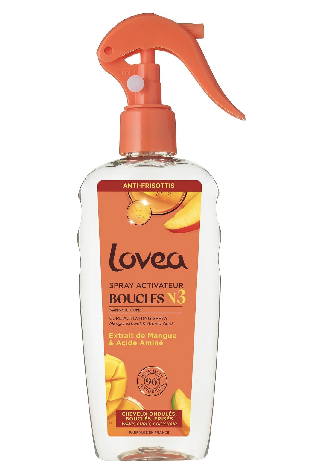 Spray Activateur de Boucles - Anti-Frisottis - Extrait de mangue et acides aminés - LOVEA - 200ml