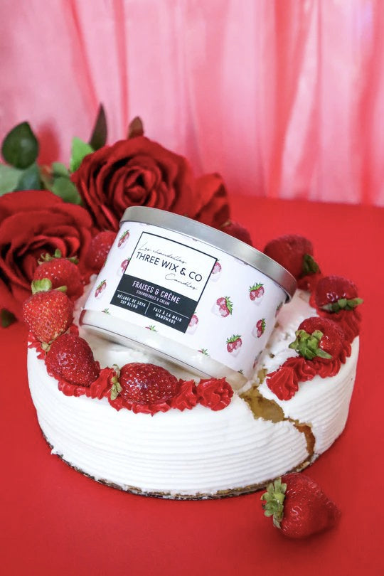 Chandelle de soya - Fraises & Crème - Three Wix & Co