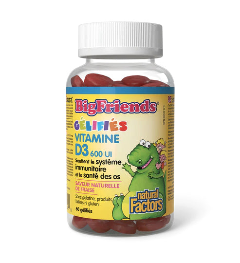 Vitamine D3 à mâcher - 600Ui - Big Friends - Natural Factors - 60 gummies saveur de fraise