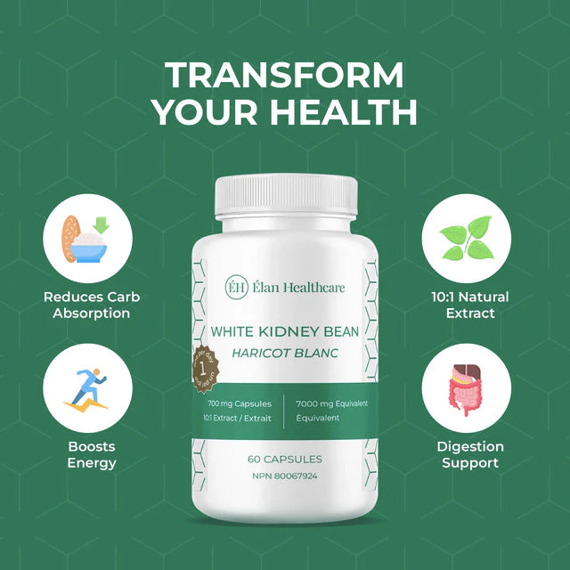 Extrait de Haricot Blanc (équivalent 7000mg) - Perte de poids - Élan Healthcare - 60 capsules