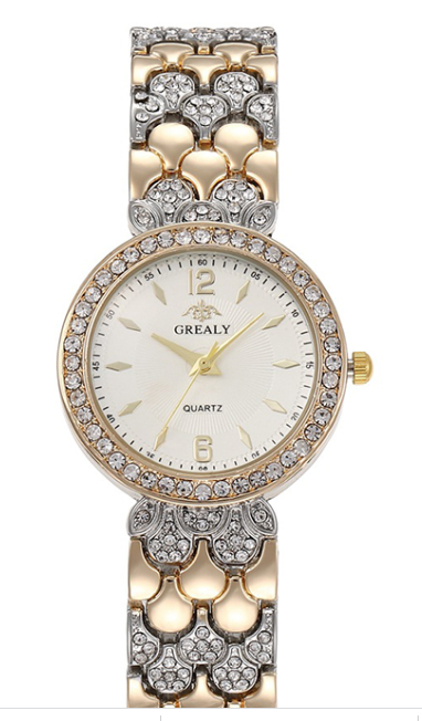 Montre chique pour femmes deux tons or et argent bling