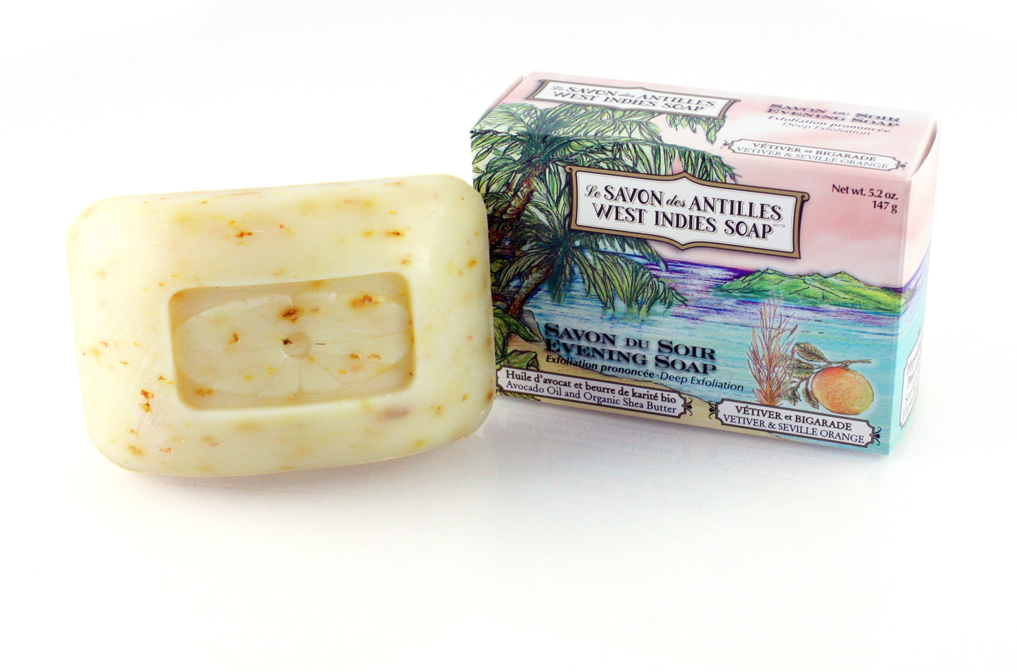 Savon des Antilles - Vétiver et Bigarade - Savon du soir - Exfoliation prononcée - 147g