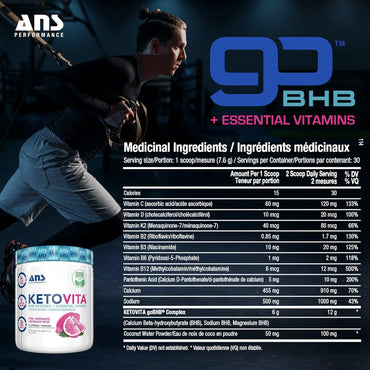 KetoVita -  BHB Ketones (cétones exogènes) - ANS Performance - Limonade Rose - (237g) 30 portions