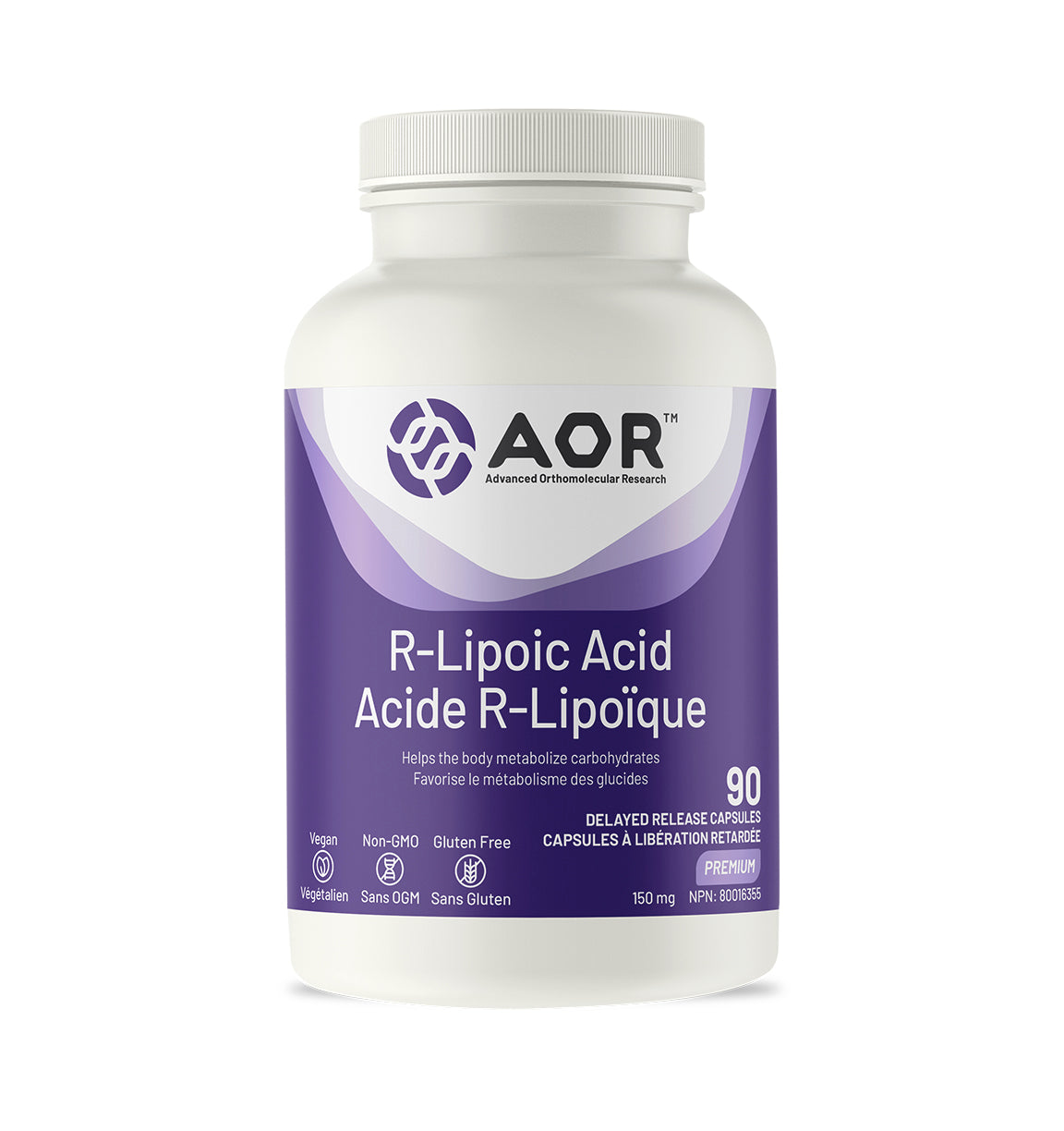 Acide R-Lipoïque - Favorise le métabolisme des glucides - AOR - 90 capsules
