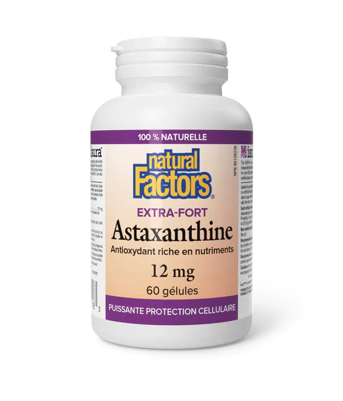 Astaxanthine - Extra-Fort 12mg - Antioxydant Protection Cellulaire - Natural Factors - 60 gélules
