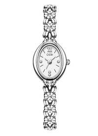 Belle petite montre ovale délicate pour femme en alliage argent