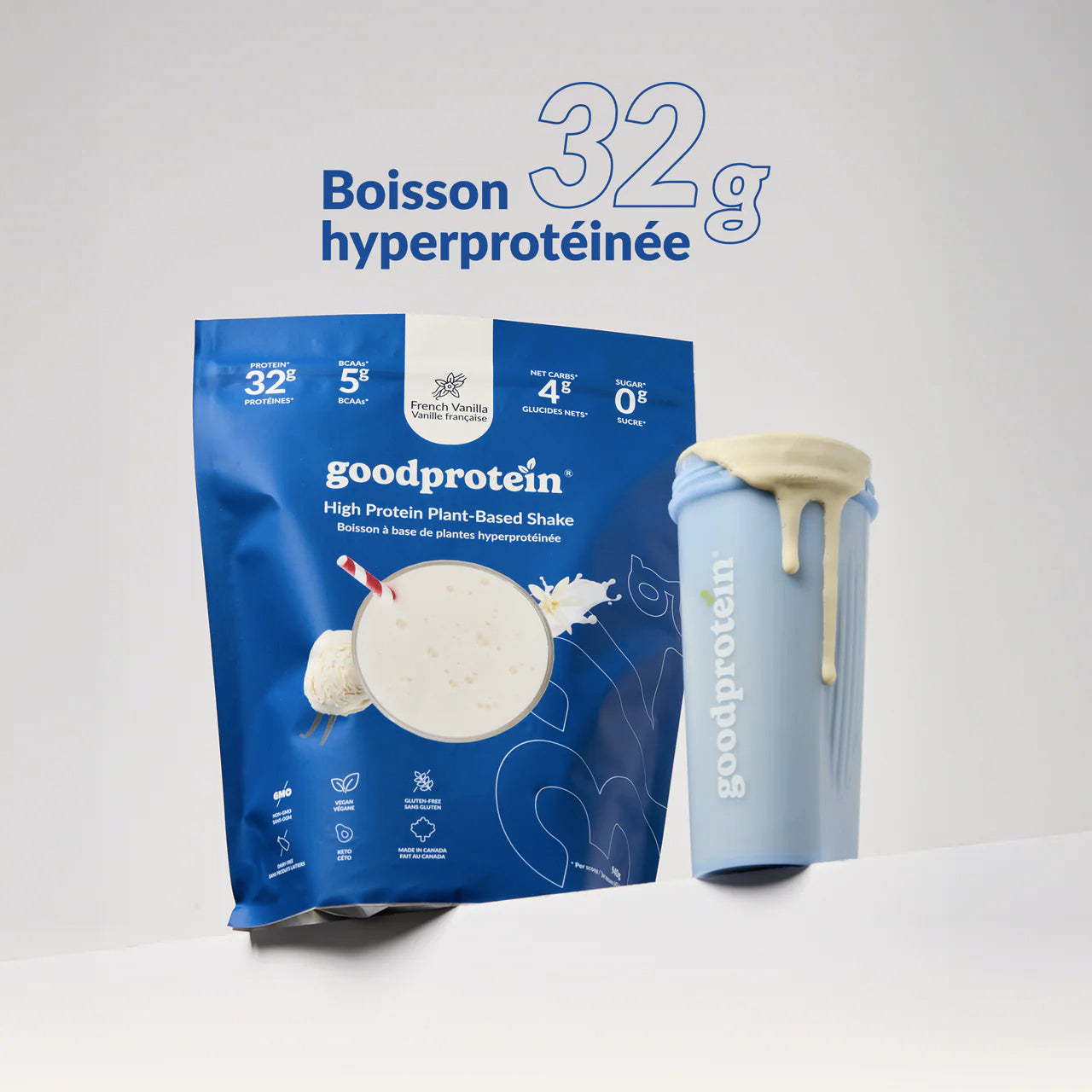 Boisson hyperprotéinée 32g - Vanille française - Good Protein - 2 formats (470g - 940g)