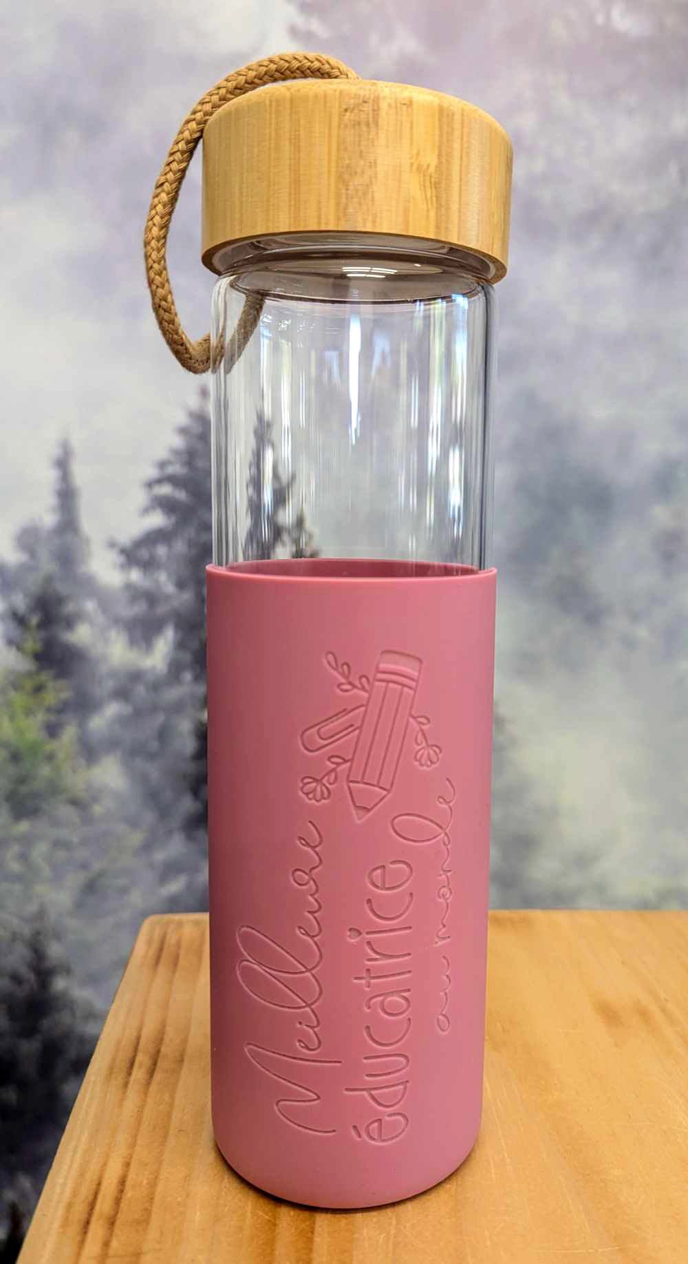 Cadeau pour éducatrice - Bouteille en verre 20 0z - Meilleure éducatrice au monde - Rose