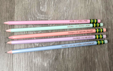 Cadeau pour enseignant(e) - Lot de 5 crayons de plomb aux couleurs pastels avec pensées pour enseignantes