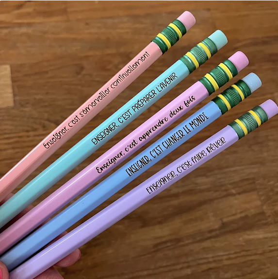 Cadeau pour enseignant(e) - Lot de 5 crayons de plomb aux couleurs pastels avec pensées pour enseignantes
