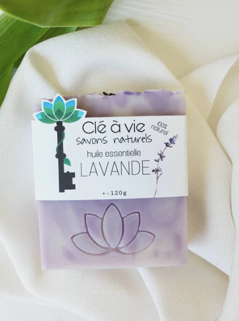 Savon Lavande, Huile Essentielle, Fleurs de Lavande Biologique du Québec - Clé à vie