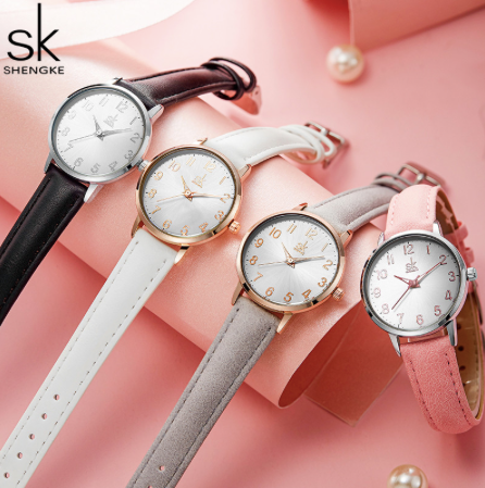 Montre Shengke bracelet gris, boîtier or rose