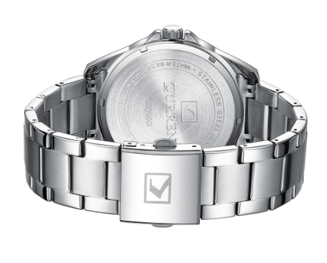 Montre Curren en métal deux tons or et argent, fond noir, pour hommes.