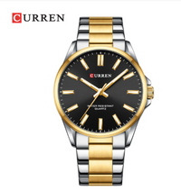 Montre Curren en métal deux tons or et argent, fond noir, pour hommes.