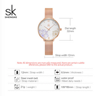 Montre Shengke en mesh or rose et cadran fleuri