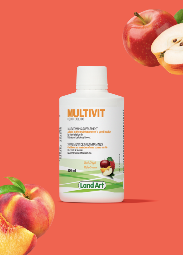 Multivit Supplément Liquide - 500ml - Pêche et Pomme - Land Art