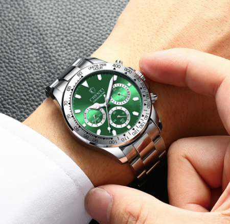 Montre Chenxi pour hommes argent avec fond vert