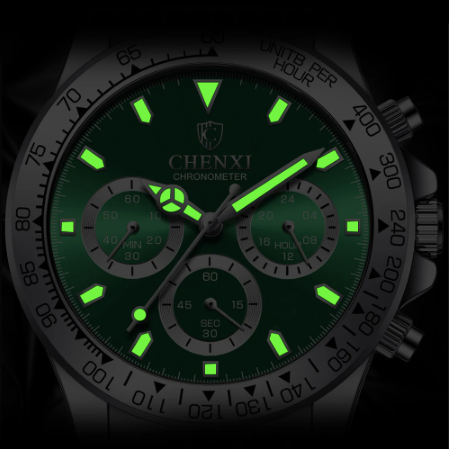 Montre Chenxi pour hommes argent avec fond vert