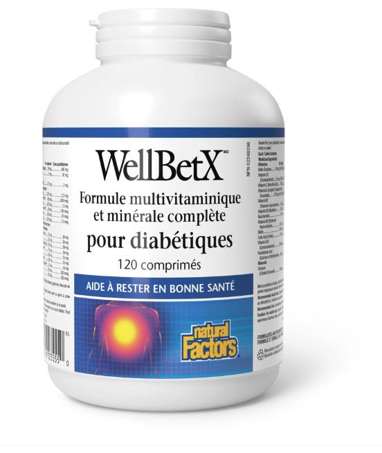 WellBetX pour diabétiques - Formule multivitaminique et minérale complète - Natural Factors - 120 comprimés