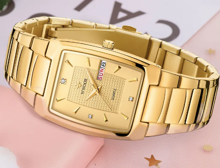 Montre WWOOR Rectangle or fond noir