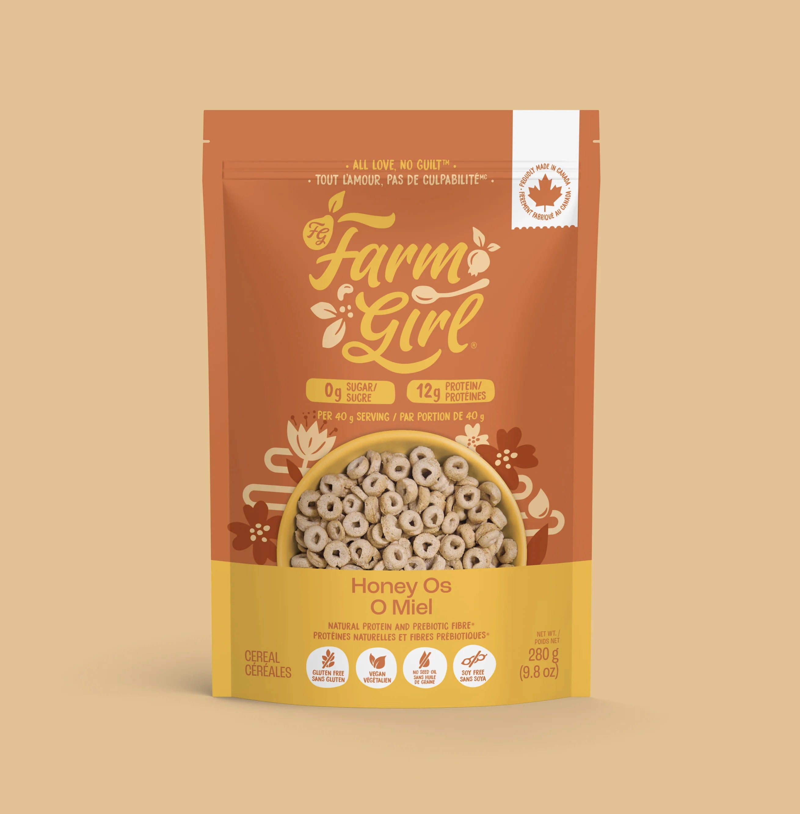 Céréales santé, protéines et fibres prébiotiques - Honey Os - Anneaux au Miel - Farm Girl - 280g