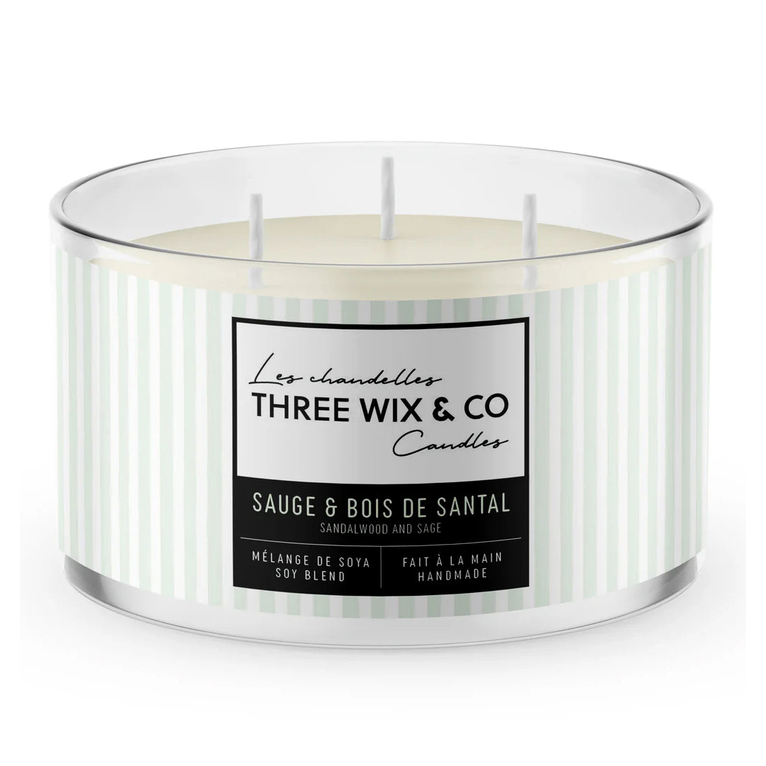 Chandelle de soya 3 mèches - Sauge et Bois de Santal - Three Wix & co candles