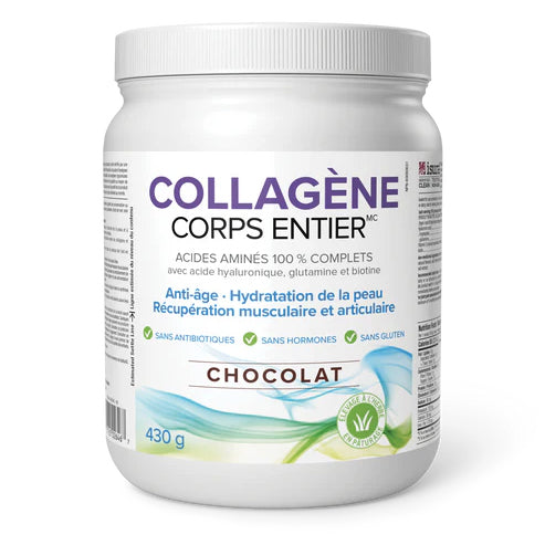 Collagène Corps Entier - avec acide hyaluronique, glutamine et biotine - Natural Factors - Chocolat -  430g