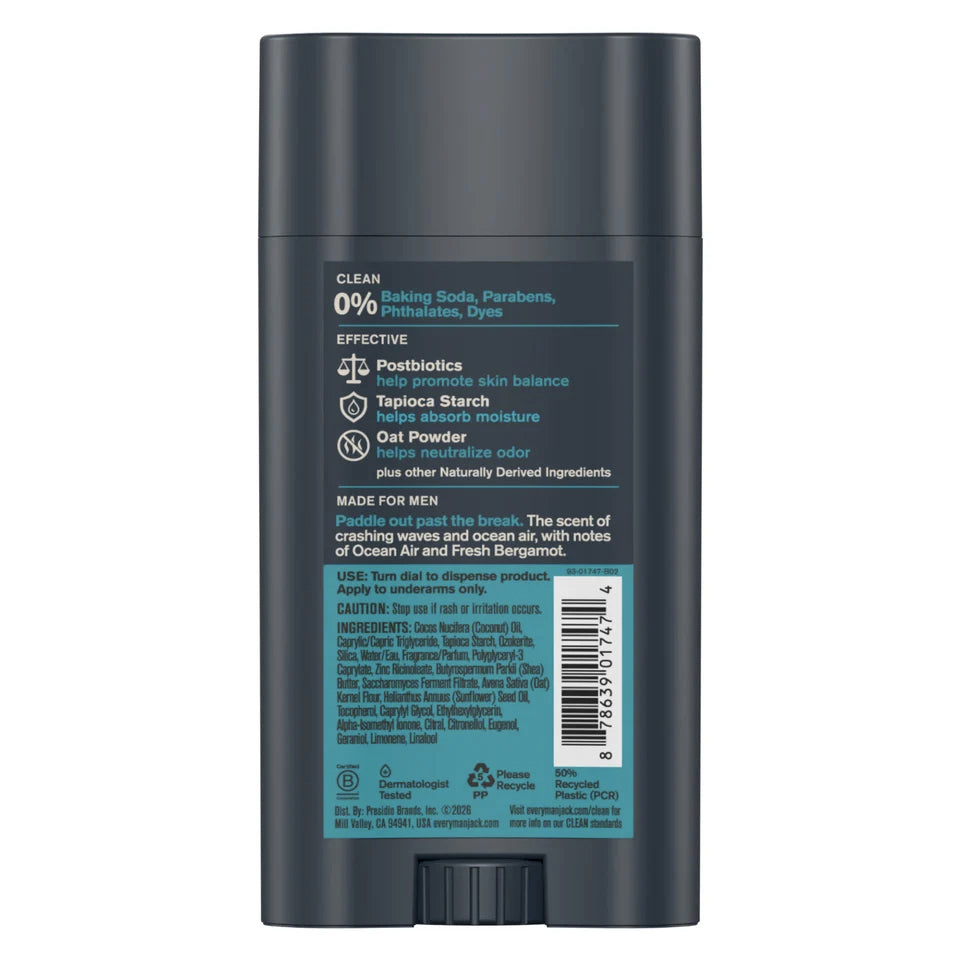 Déodorant pour hommes - Pacific Surf - Protection 48h - Sans aluminium - Every Man Jack - 73g