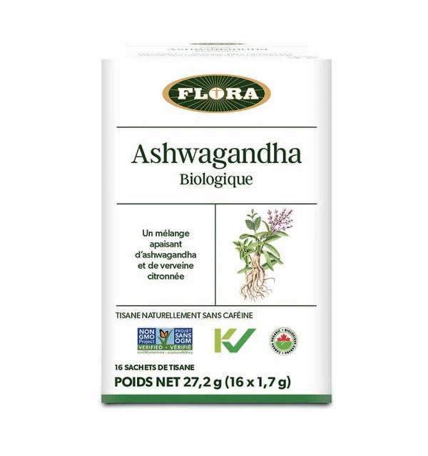 Thé biologique - Ashwagandha et verveine citronnée - Flora - 16 sachets de 1,7g