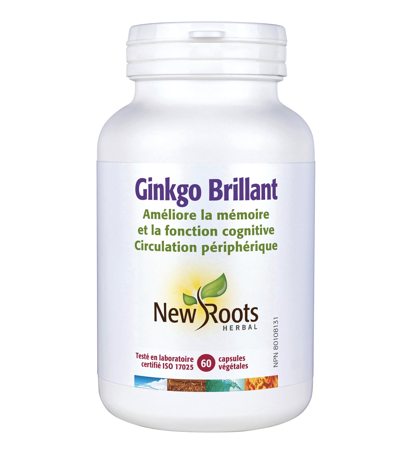 Ginkgo Brillant - Améliore la mémoire et la fonction cognitive + circulation périphérique - New Roots - 30 ou 60 capsules