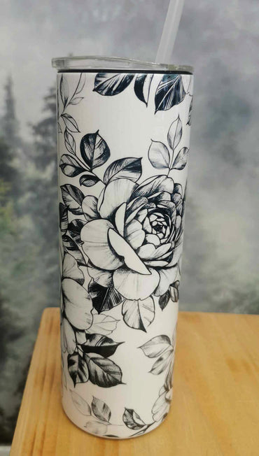 Gourde isotherme sport 20 oz. - Fleurs Noir et blanc