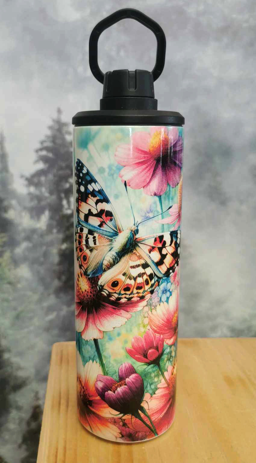 Gourde isotherme sport 20 oz. - Fleurs et papillon