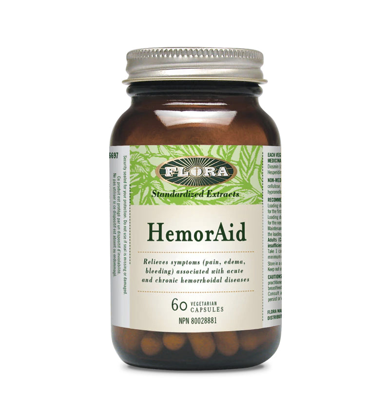 HemorAid - Soulagement des symptômes associés aux hémorroïdes - Flora - 60 capsules
