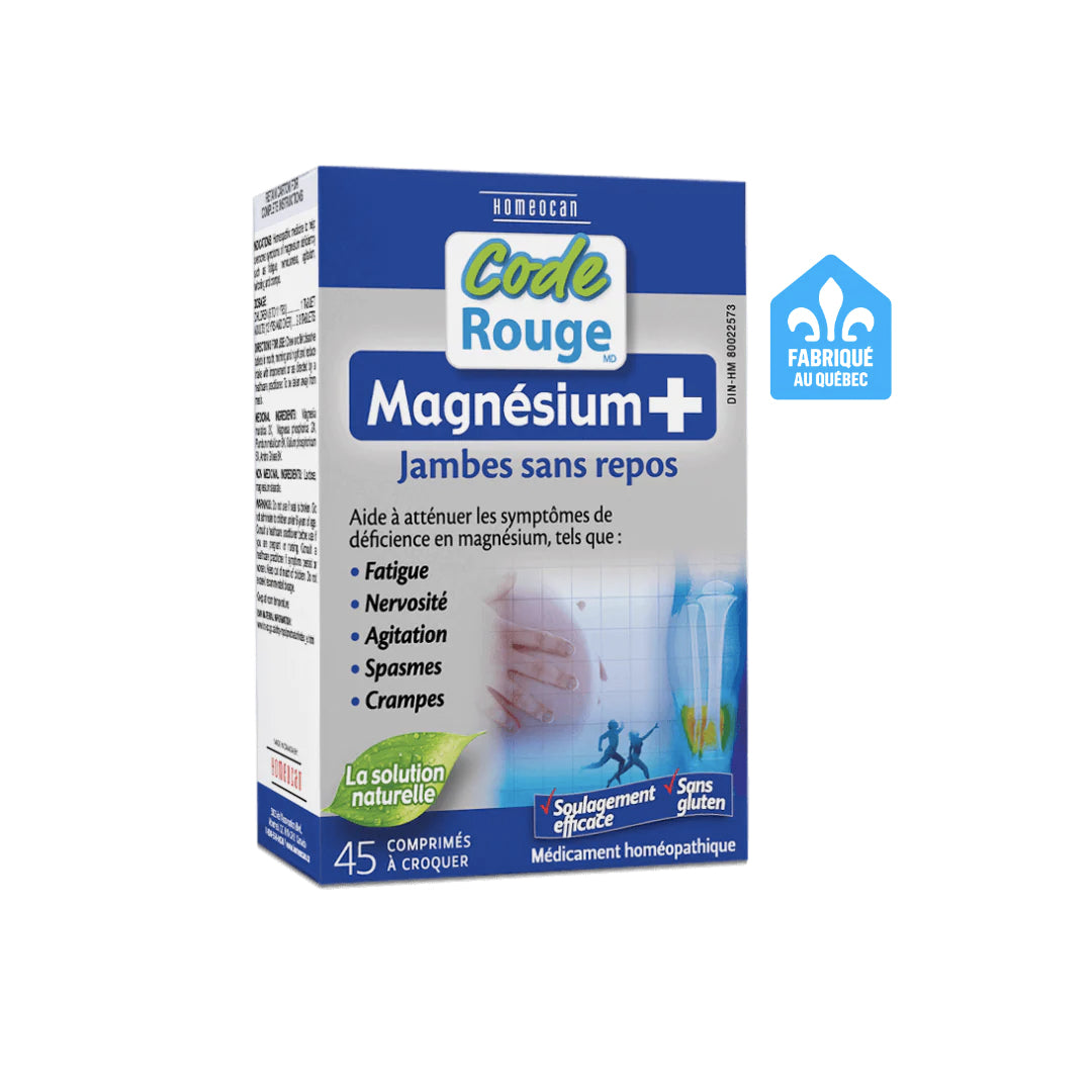 Magnésium + Jambes sans repos - Code Rouge - Homeocan - 45 comprimés à croquer - Médicament homéopathique