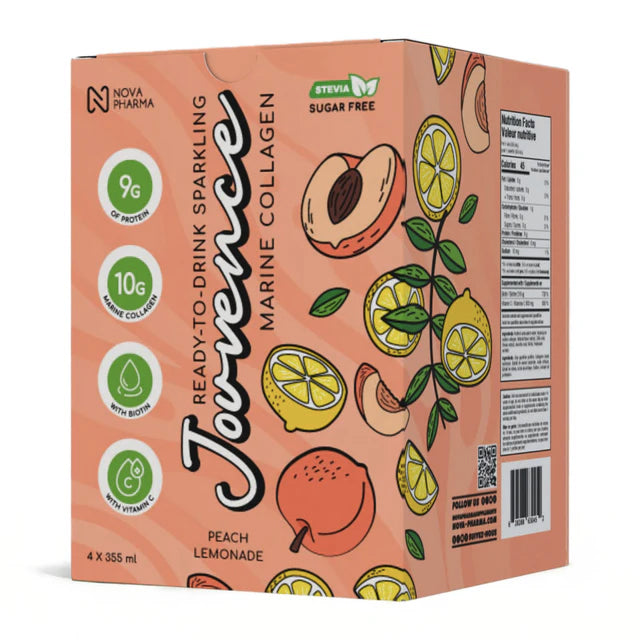 Jouvence - Paquet découverte - Collagène marin prêt à boire - Limonade à la pêche - Nova Pharma - 4 X 355ml