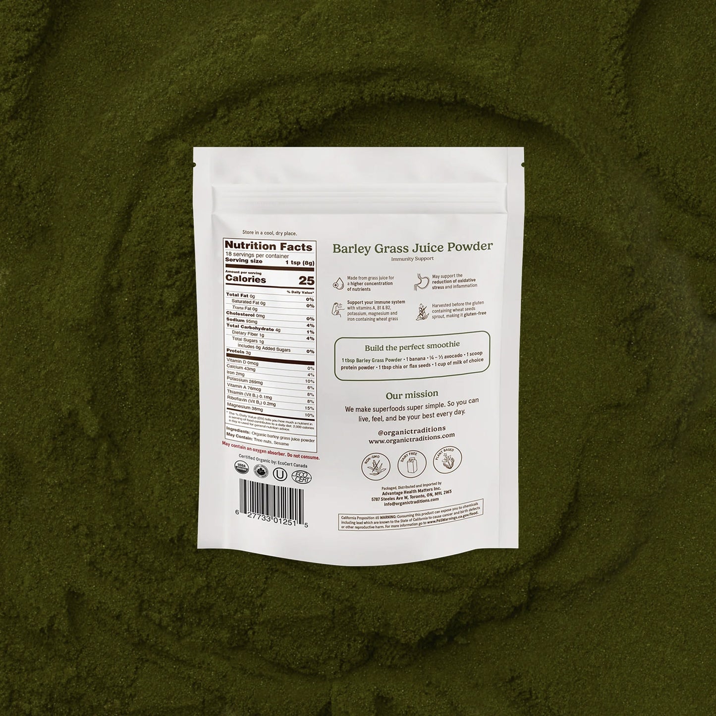Jus d'Herbe d'Orge biologique - Organic Traditions Superfoods - 150g