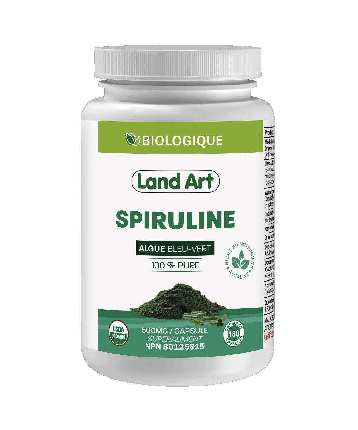 Spiruline biologique - 500mg - Land Art - 180 capsules