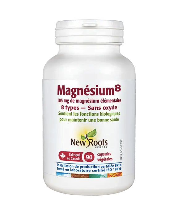 Magnésium 8 - 8 types de magnésium sans oxyde - New Roots - 90 capsules