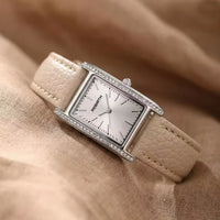 Montre rectangle pour femmes avec bracelet de cuir beige - Rebirth