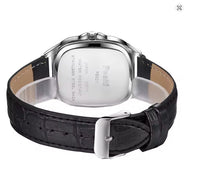 Montre pour hommes carrée avec bracelet de cuir noir