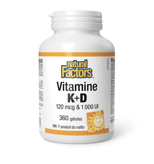Vitamine K + D - 120 mcg + 1000UI - Natural Factors - 360 gélules