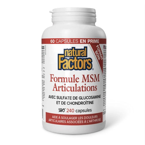 Formule MSM Articulations avec Sulfate de Glucosamine et Chondroïtine - Aide à soulager les douleurs articulaires associées à l'arthrose - Natural Factors - 240 capsules