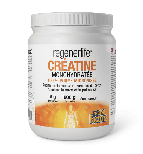 Créatine Monohydratée 100% pure - Regenerlife - Natural Factors - 300g ou 600g